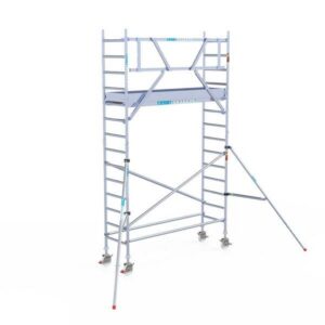 Rolsteiger Euroscaffold PROF. 0.75×2.5×5.2m werkhoogte tegen de gevel