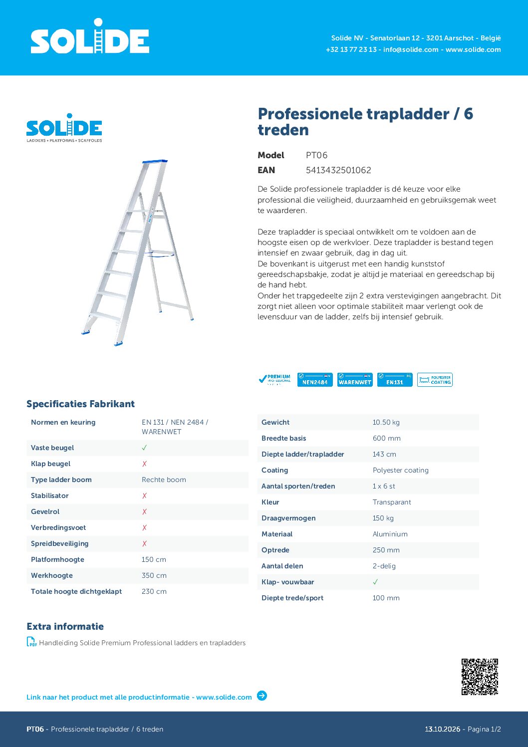Enkele trapladder SOLIDE PT06 - Afbeelding 8